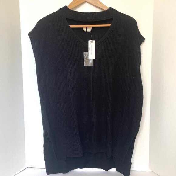 Anthropologie Sweater Tee Tunic Womens Large Black Cap Sleeve Vneck Knit Tunic - Picture 2 of 7